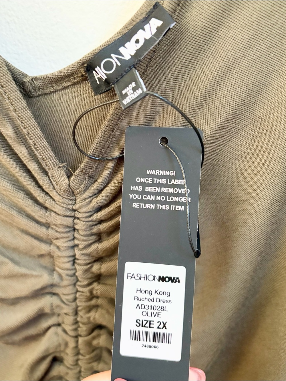 Fashion Nova Hong Kong Ruched Dress Olive Green - Picture 3 of 10